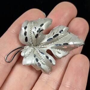 Vintage Sterling Silver Leaf Brooch Signed CC Curtis Creations Matte Polished